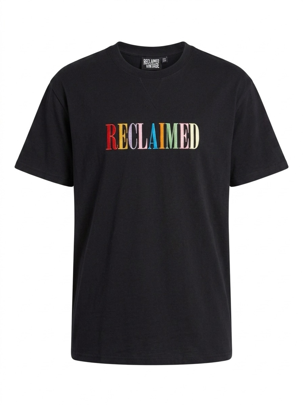 Reclaimed Vintage Black Tee with Multicolor 'RECLAIMED' Logo